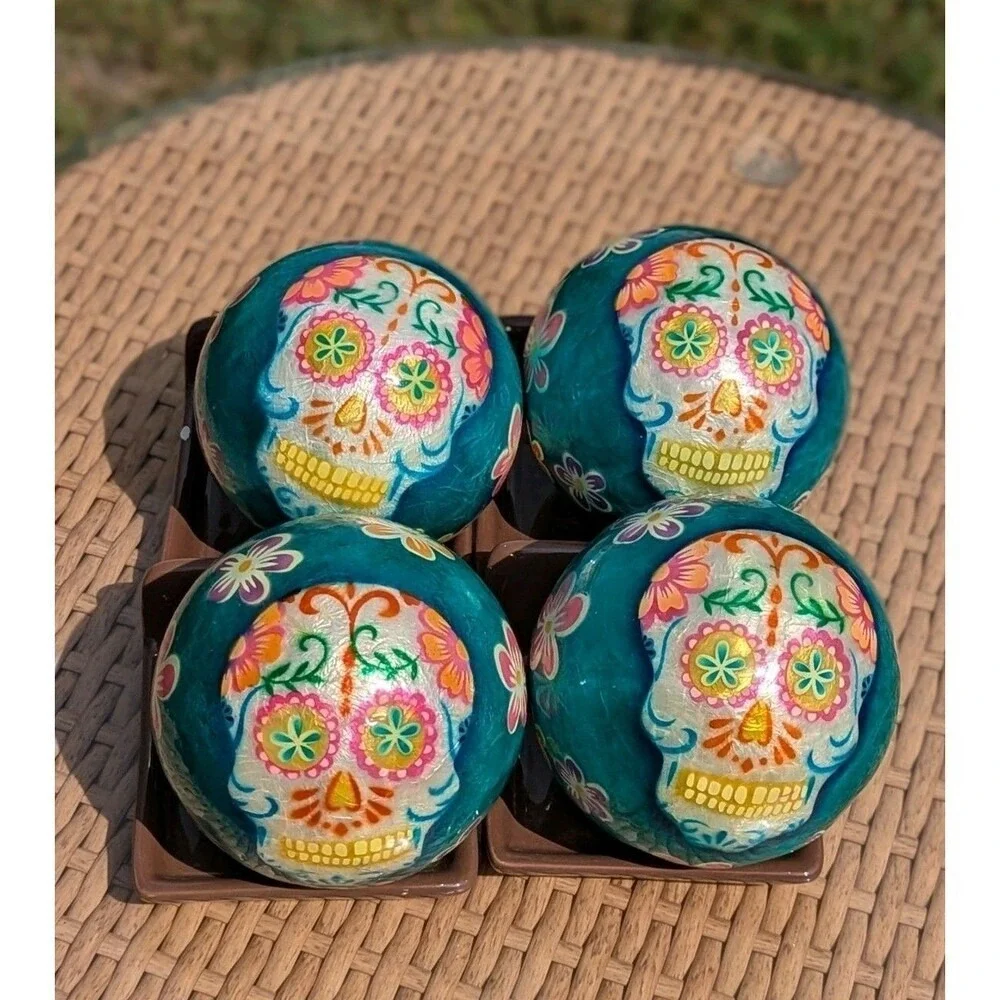 Day of the Dead Sugar Skull Decorative Balls Pier 1 Halloween‎ Decor Lot of 8